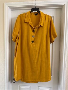a.n.a Mustard Short-Sleeve Midi Shirt Dress with Button Placket
